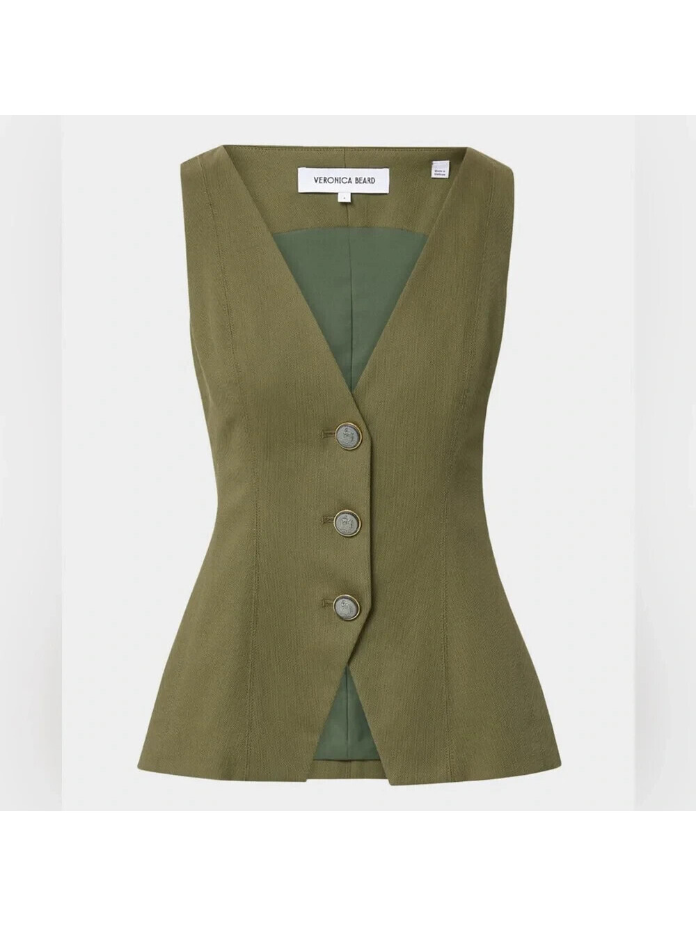 NEW, Veronica Beard Avalina Tailored Vest in Stone Army Sz 8 #T4064